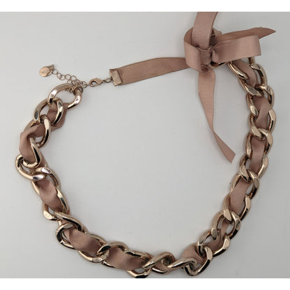Y2K Icing Ribbon & Chain Rose Gold Tone Statement Necklace