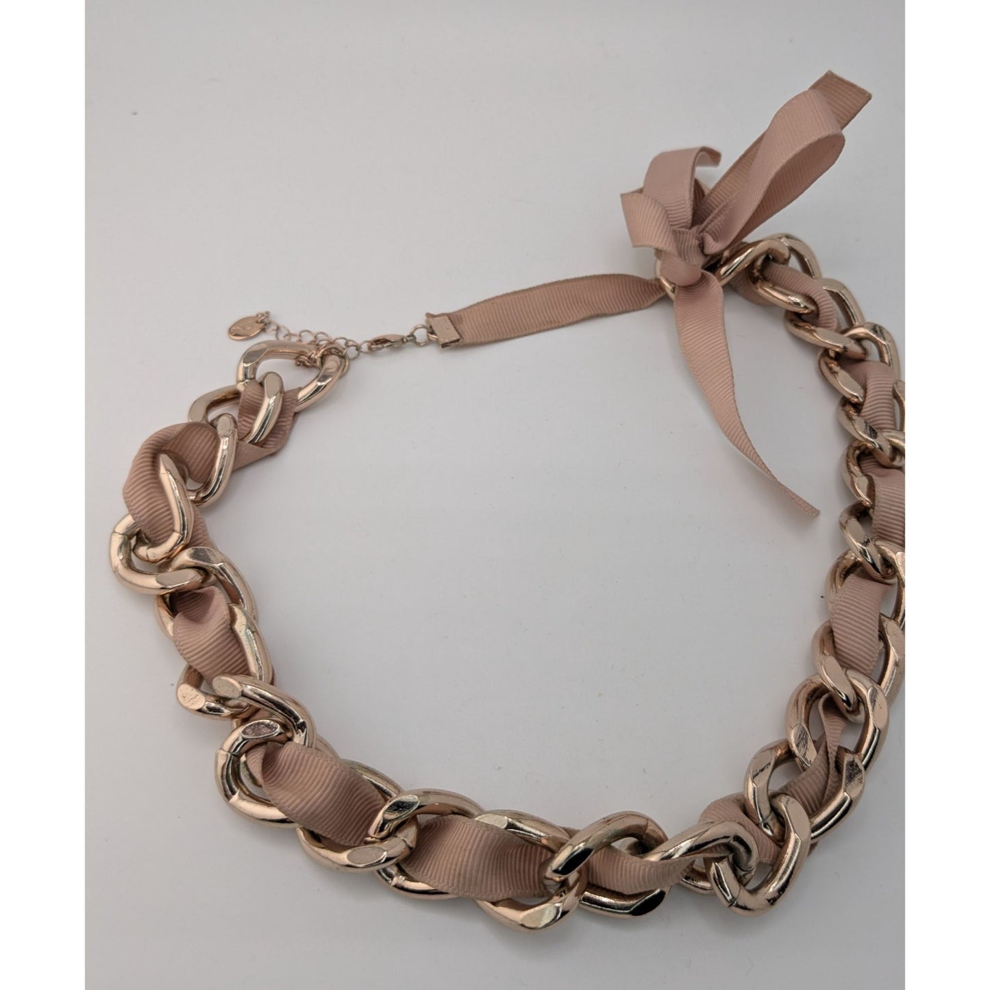 Y2K Icing Ribbon & Chain Rose Gold Tone Statement Necklace