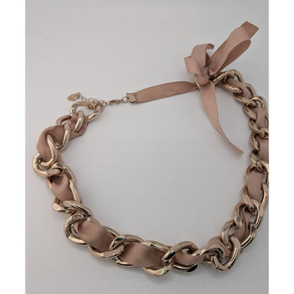 Y2K Icing Ribbon & Chain Rose Gold Tone Statement Necklace