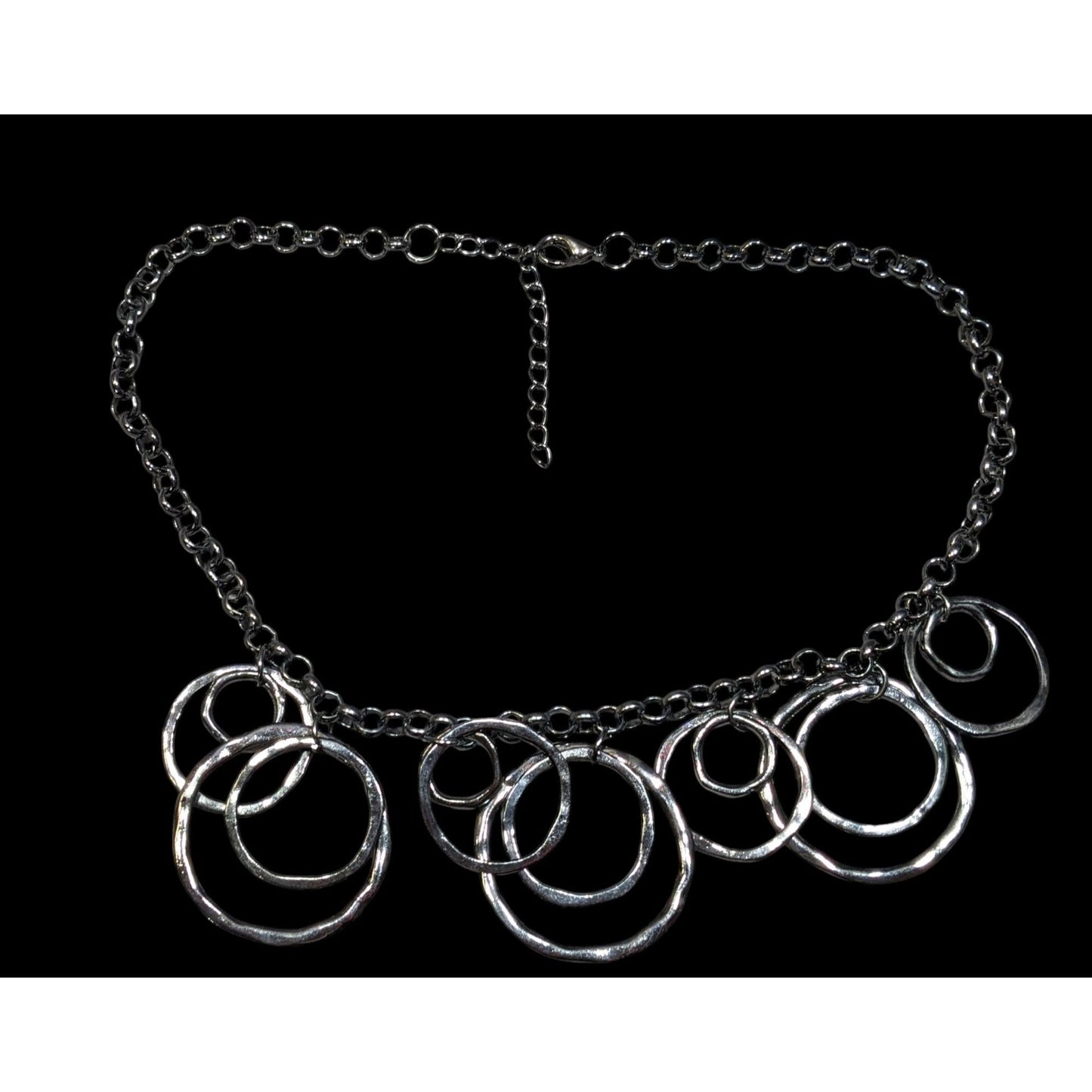 Brutalist Geometric Gunmetal Tone Hammered Ring Necklace