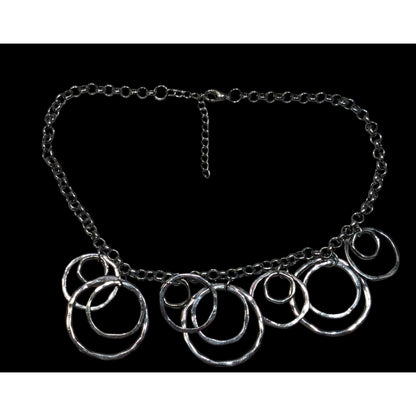 Brutalist Geometric Gunmetal Tone Hammered Ring Necklace