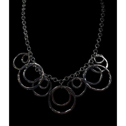 Brutalist Geometric Gunmetal Tone Hammered Ring Necklace