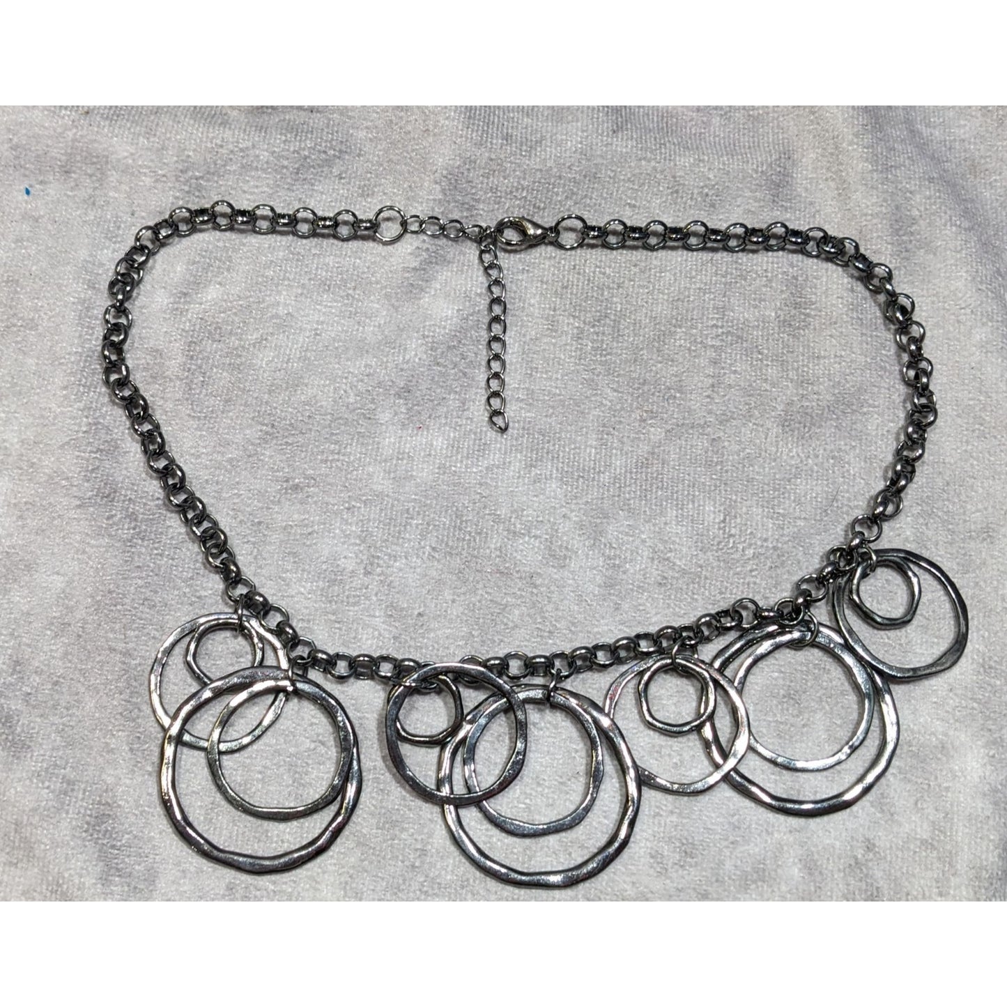Brutalist Geometric Gunmetal Tone Hammered Ring Necklace