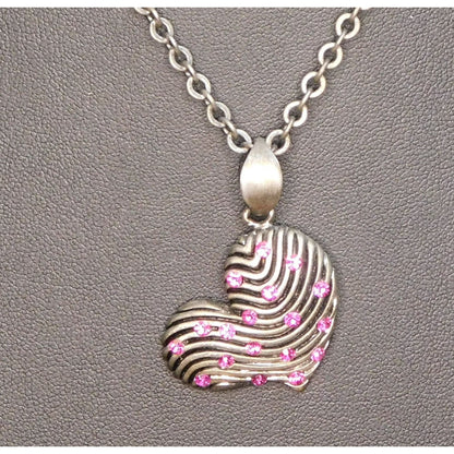 Glam Goth Pink Rhinestone Striped Heart Necklace