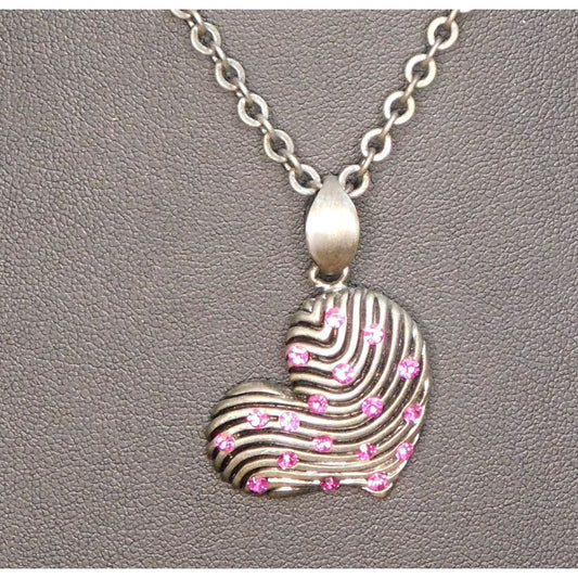 Glam Goth Pink Rhinestone Striped Heart Necklace