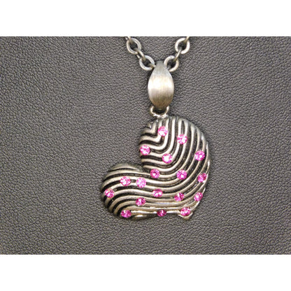 Glam Goth Pink Rhinestone Striped Heart Necklace
