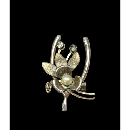 Vintage Floral Wishbone Silver And Gold Tone Brooch