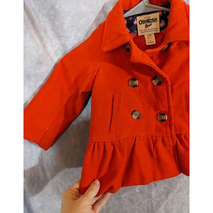 OshKosh BGosh Toddler Girls Red Double-Breasted Peacoat Jacket