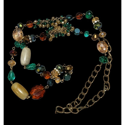 Green And Gold Glam Glass And Stone Beaded Necklace