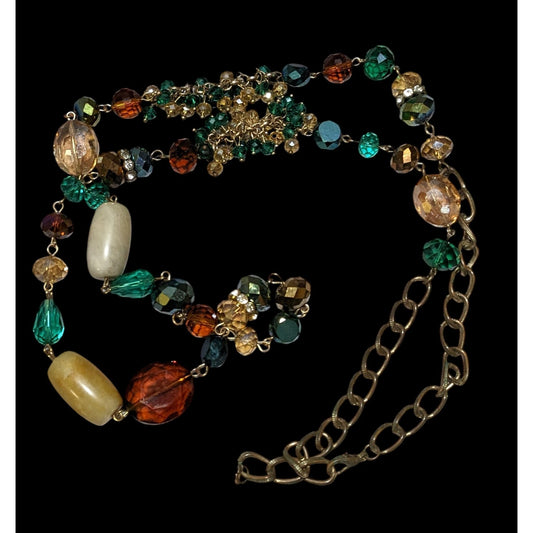 Green And Gold Glam Glass And Stone Beaded Necklace