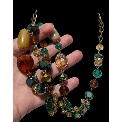 Green And Gold Glam Glass And Stone Beaded Necklace