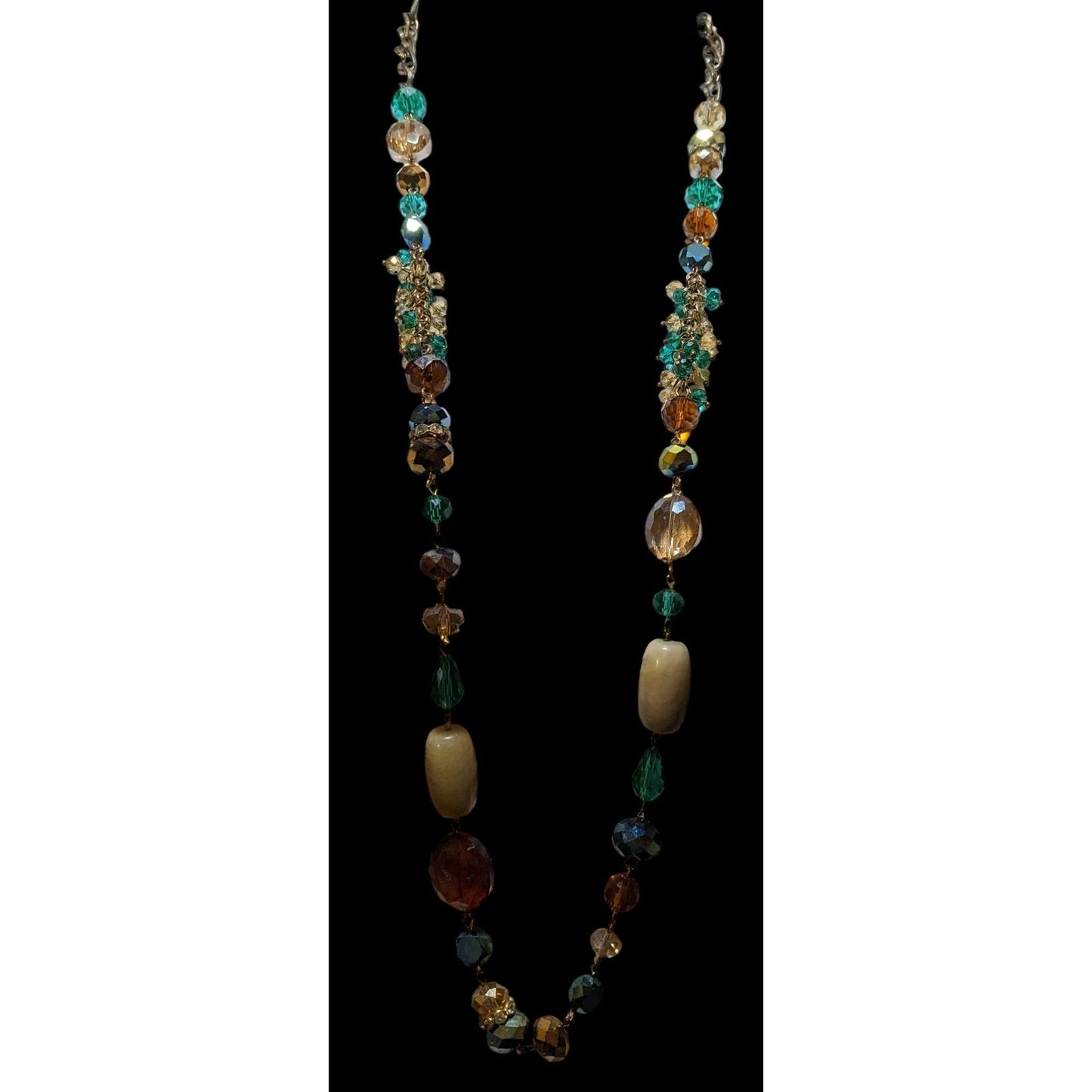 Green And Gold Glam Glass And Stone Beaded Necklace