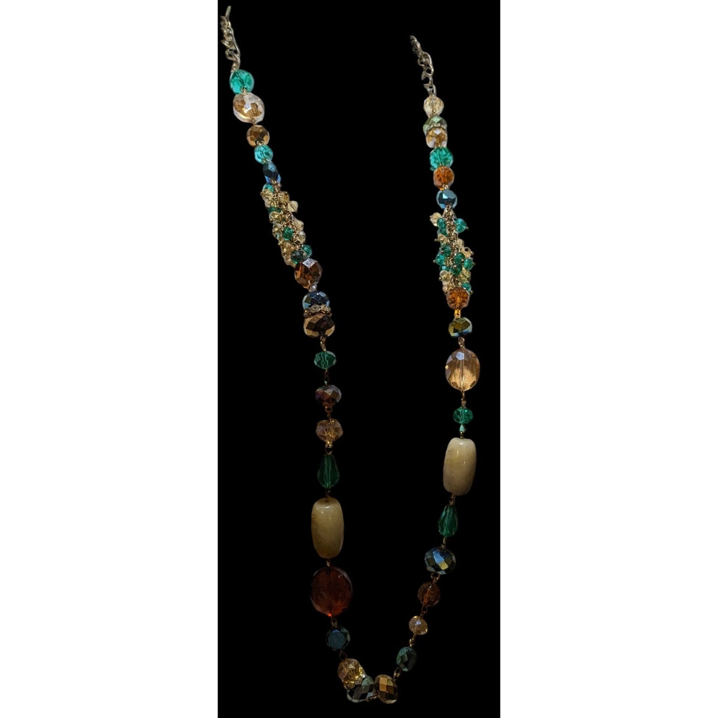 Green And Gold Glam Glass And Stone Beaded Necklace