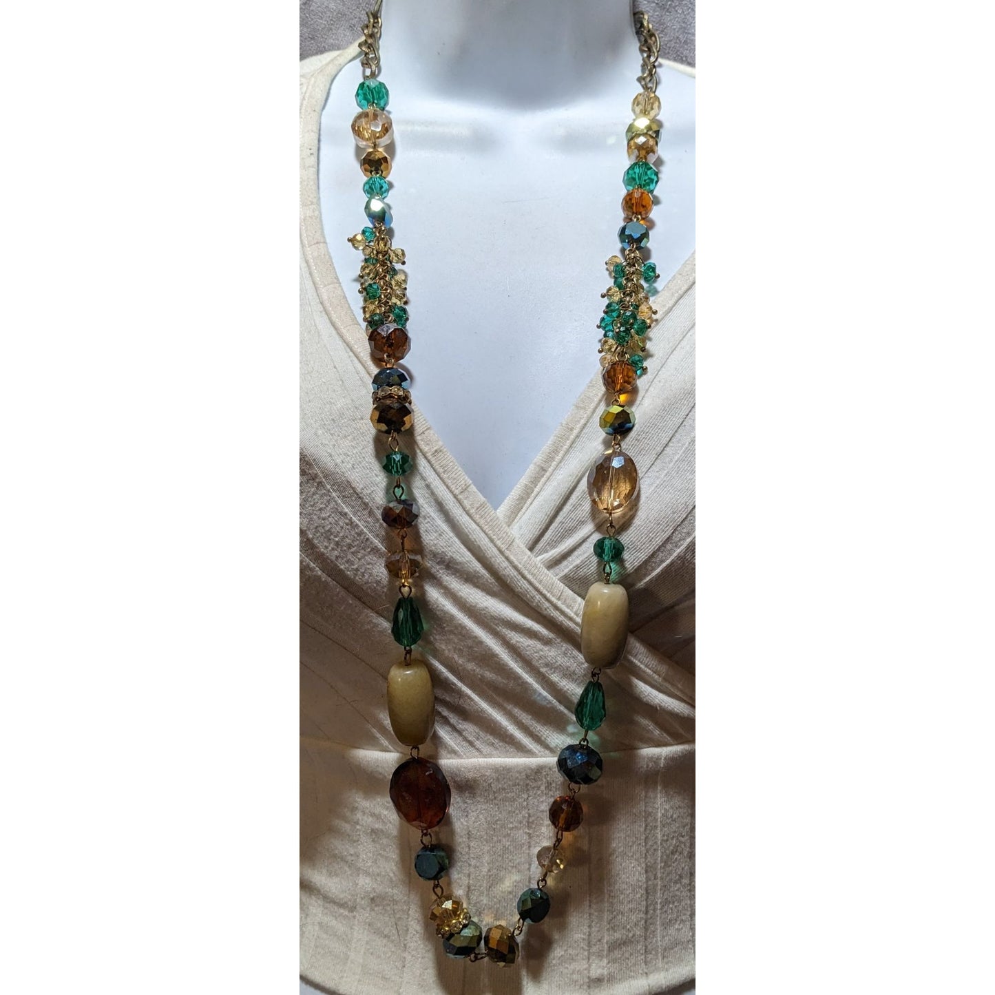 Green And Gold Glam Glass And Stone Beaded Necklace