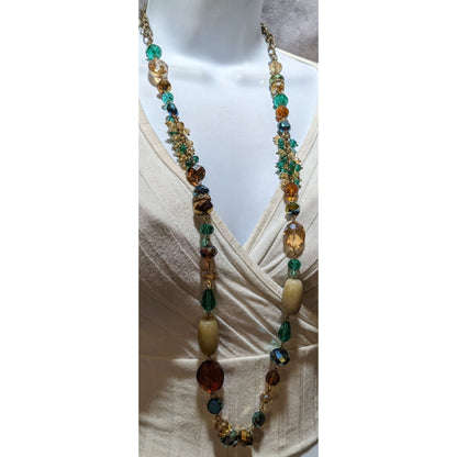 Green And Gold Glam Glass And Stone Beaded Necklace