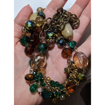 Green And Gold Glam Glass And Stone Beaded Necklace