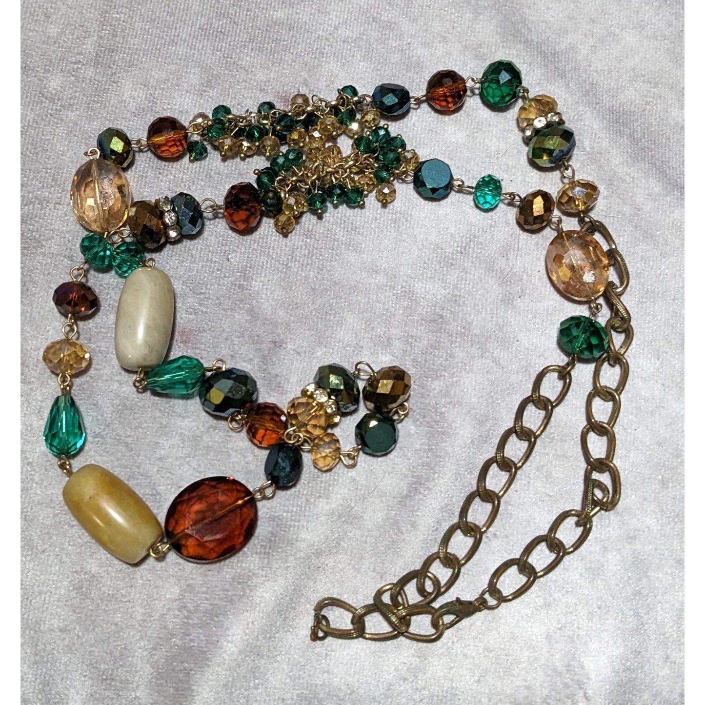 Green And Gold Glam Glass And Stone Beaded Necklace