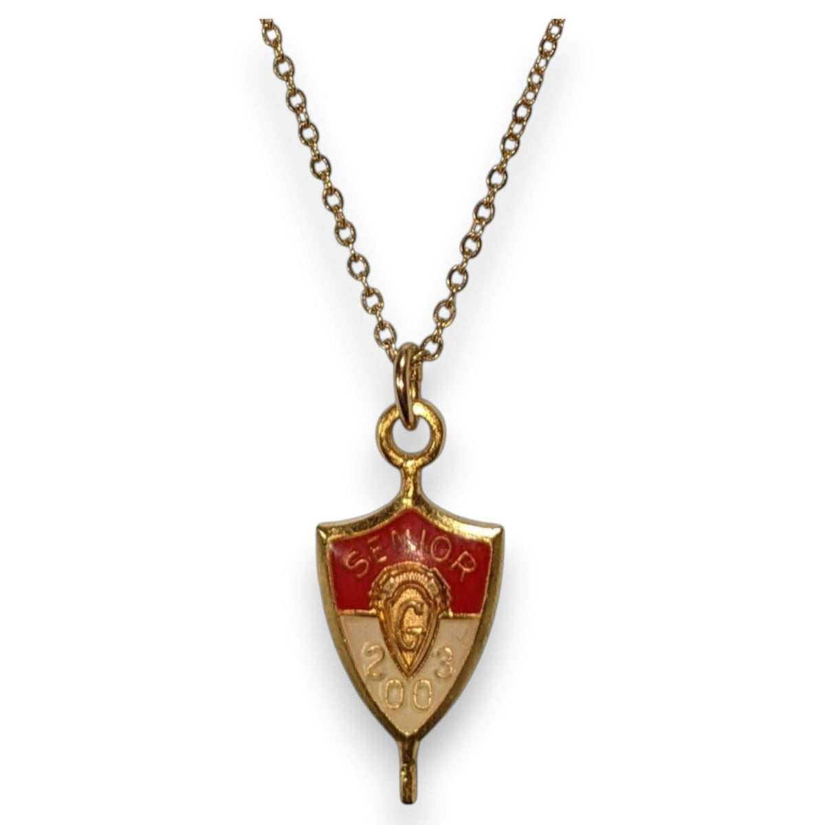 Jostens Y2K Vintage Enamel Red Gold Senior 2003 Pendant Necklace 20 Inch