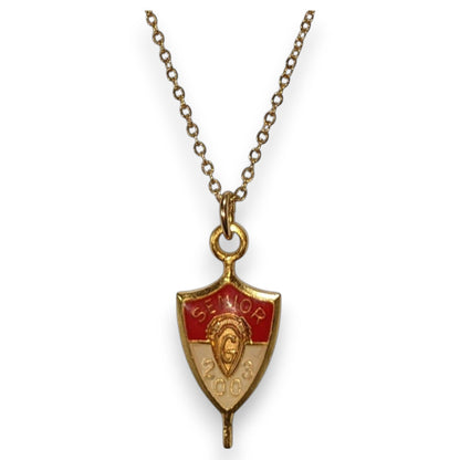 Jostens Y2K Vintage Enamel Red Gold Senior 2003 Pendant Necklace 20 Inch