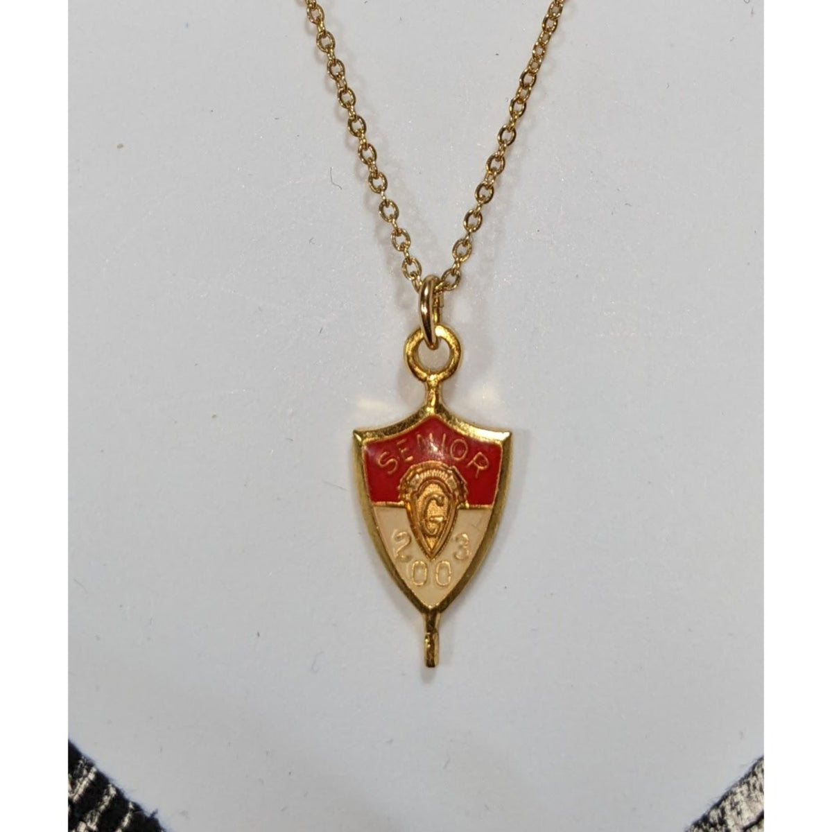 Jostens Y2K Vintage Enamel Red Gold Senior 2003 Pendant Necklace 20 Inch