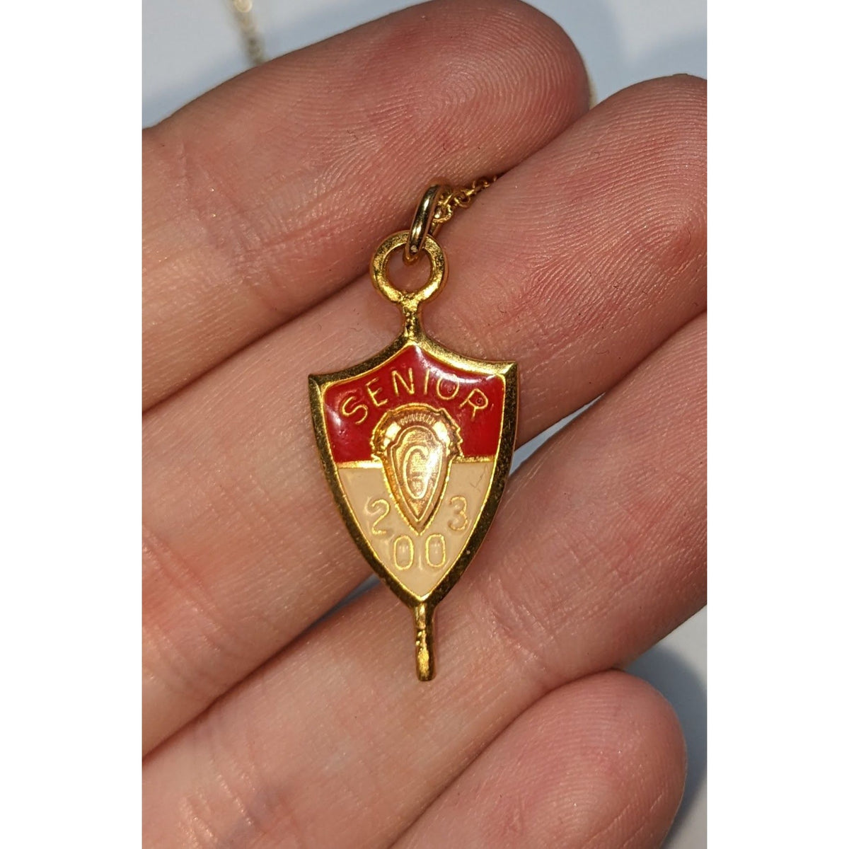 Jostens Y2K Vintage Enamel Red Gold Senior 2003 Pendant Necklace 20 Inch