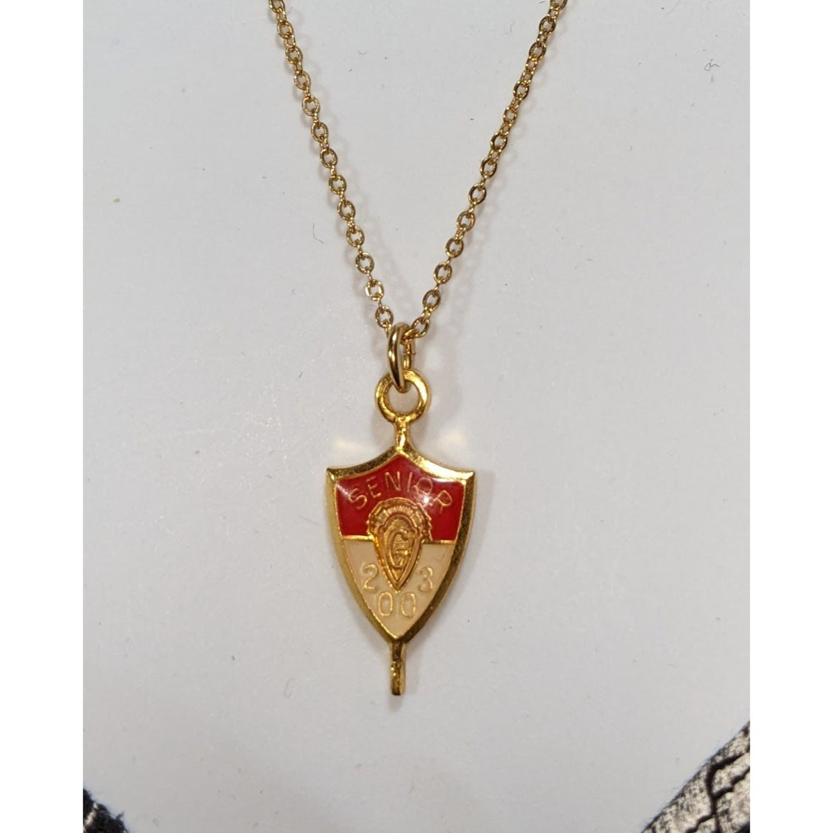 Jostens Y2K Vintage Enamel Red Gold Senior 2003 Pendant Necklace 20 Inch