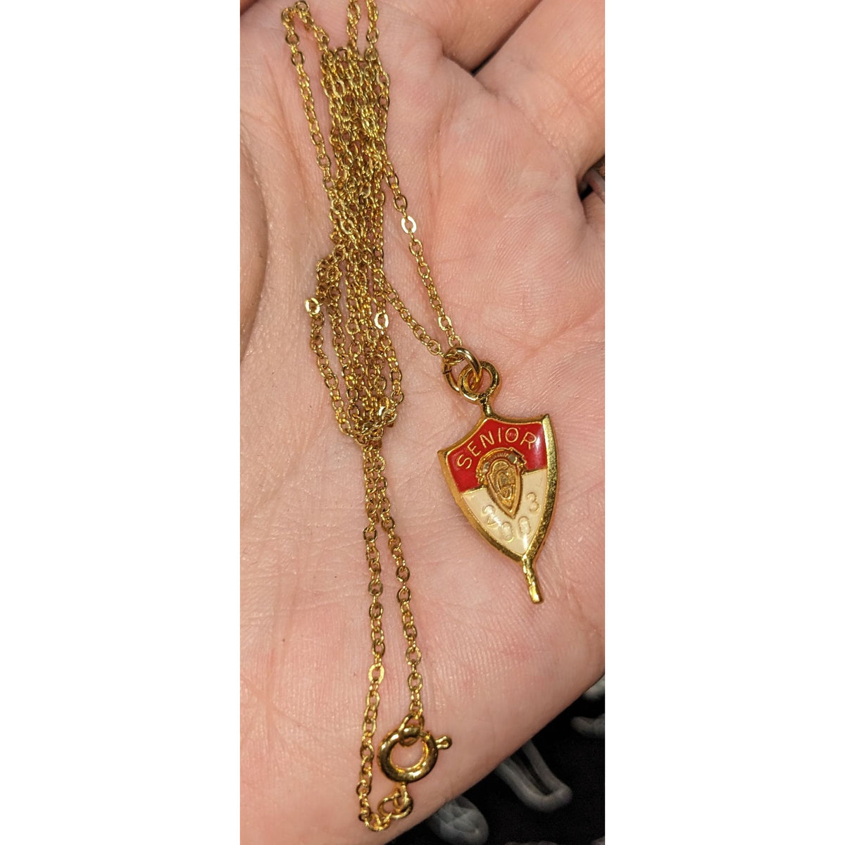 Jostens Y2K Vintage Enamel Red Gold Senior 2003 Pendant Necklace 20 Inch