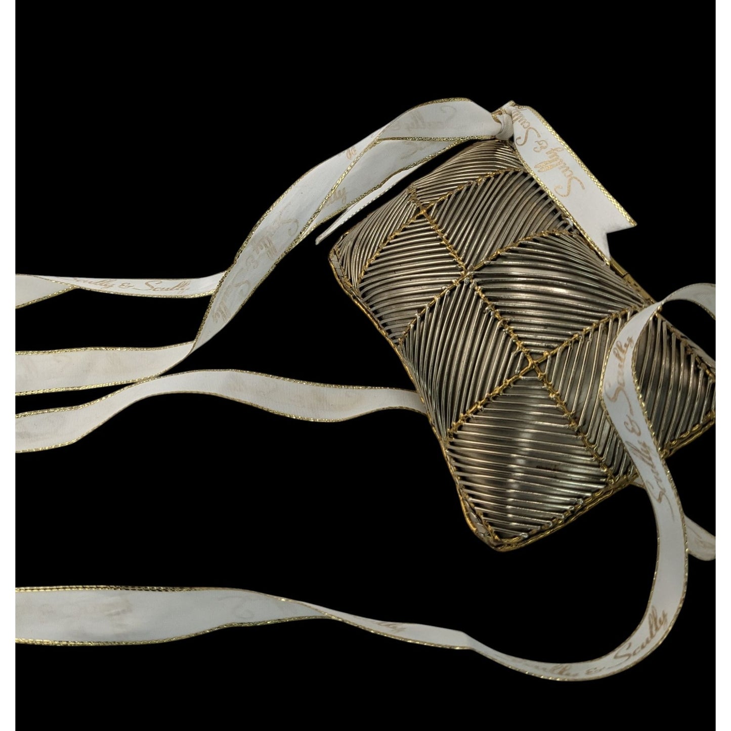 Vintage Exart 70s Silver & Gold Soldered Metal Box Clutch With Dust Bag