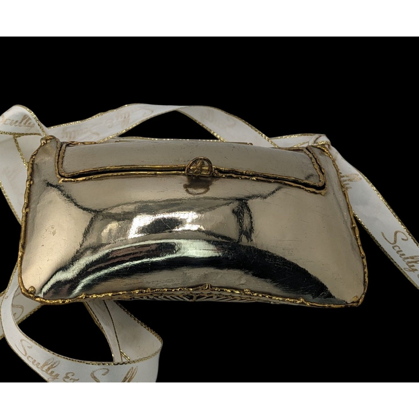 Vintage Exart 70s Silver & Gold Soldered Metal Box Clutch With Dust Bag