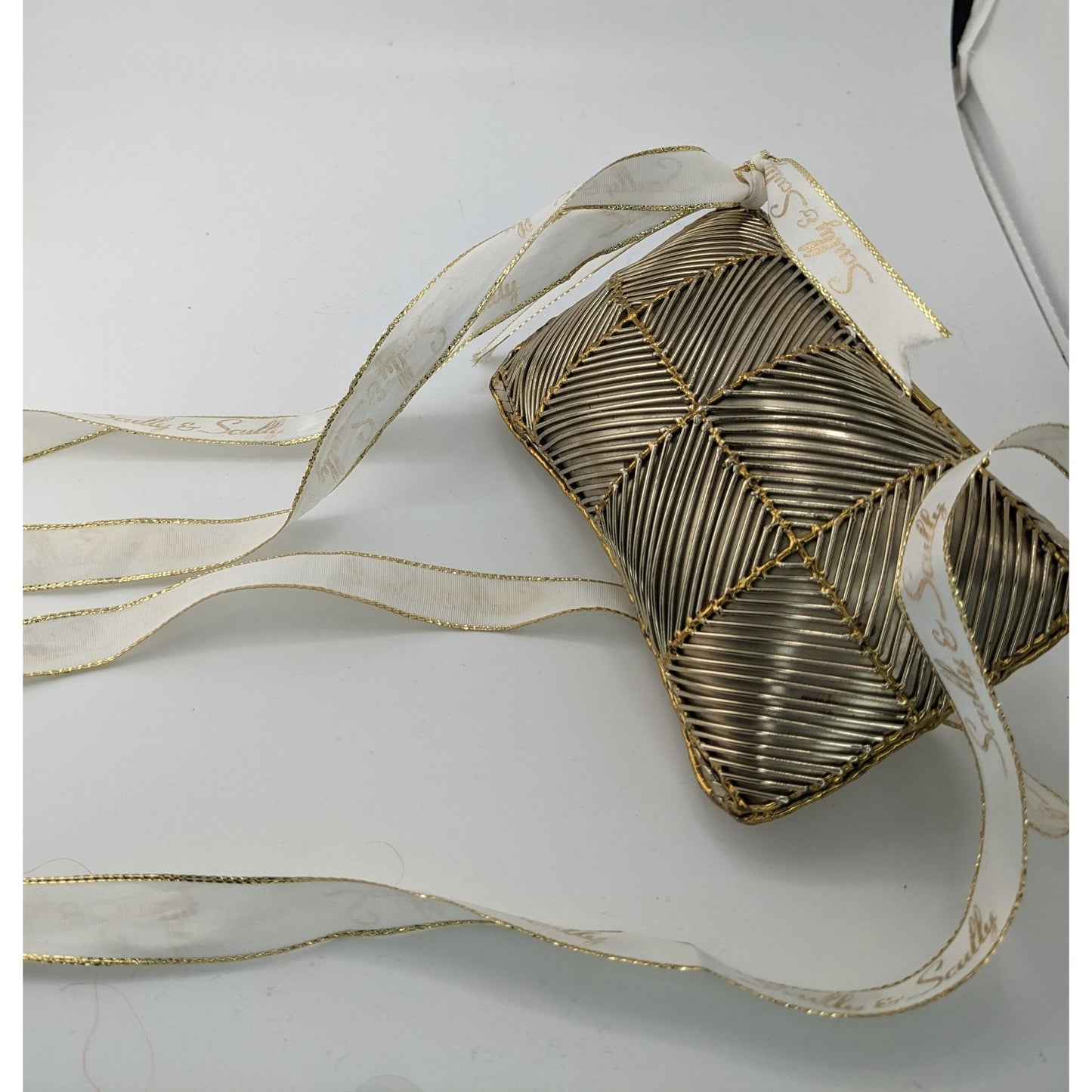 Vintage Exart 70s Silver & Gold Soldered Metal Box Clutch With Dust Bag