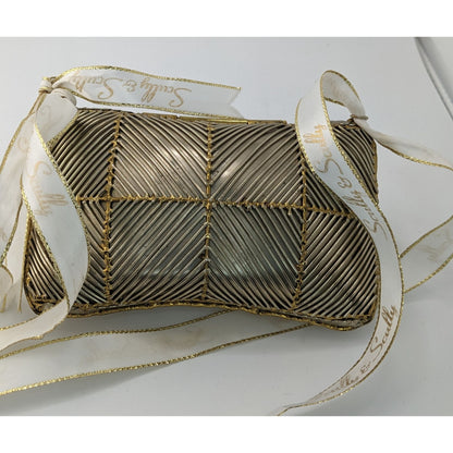 Vintage Exart 70s Silver & Gold Soldered Metal Box Clutch With Dust Bag