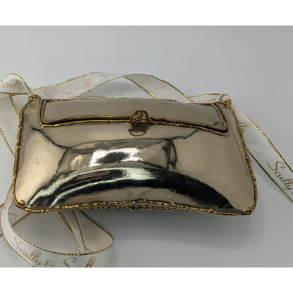 Vintage Exart 70s Silver & Gold Soldered Metal Box Clutch With Dust Bag