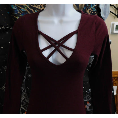 Bozzolo Burgundy Bodycon Dress With Strappy Neck