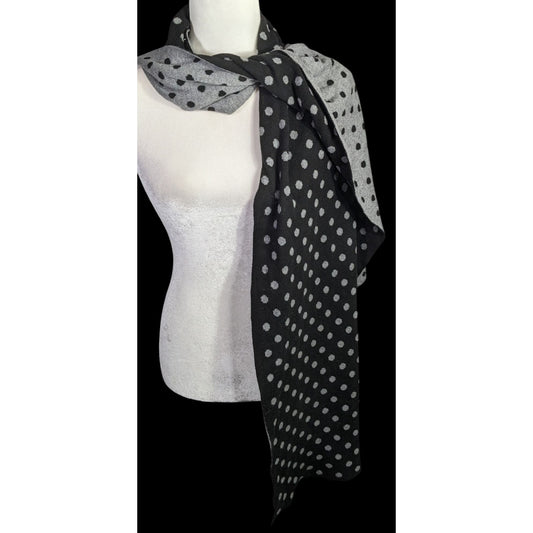 Darzzi Reversible Polka Dot Scarf 84"x15" Black & Gray Knit