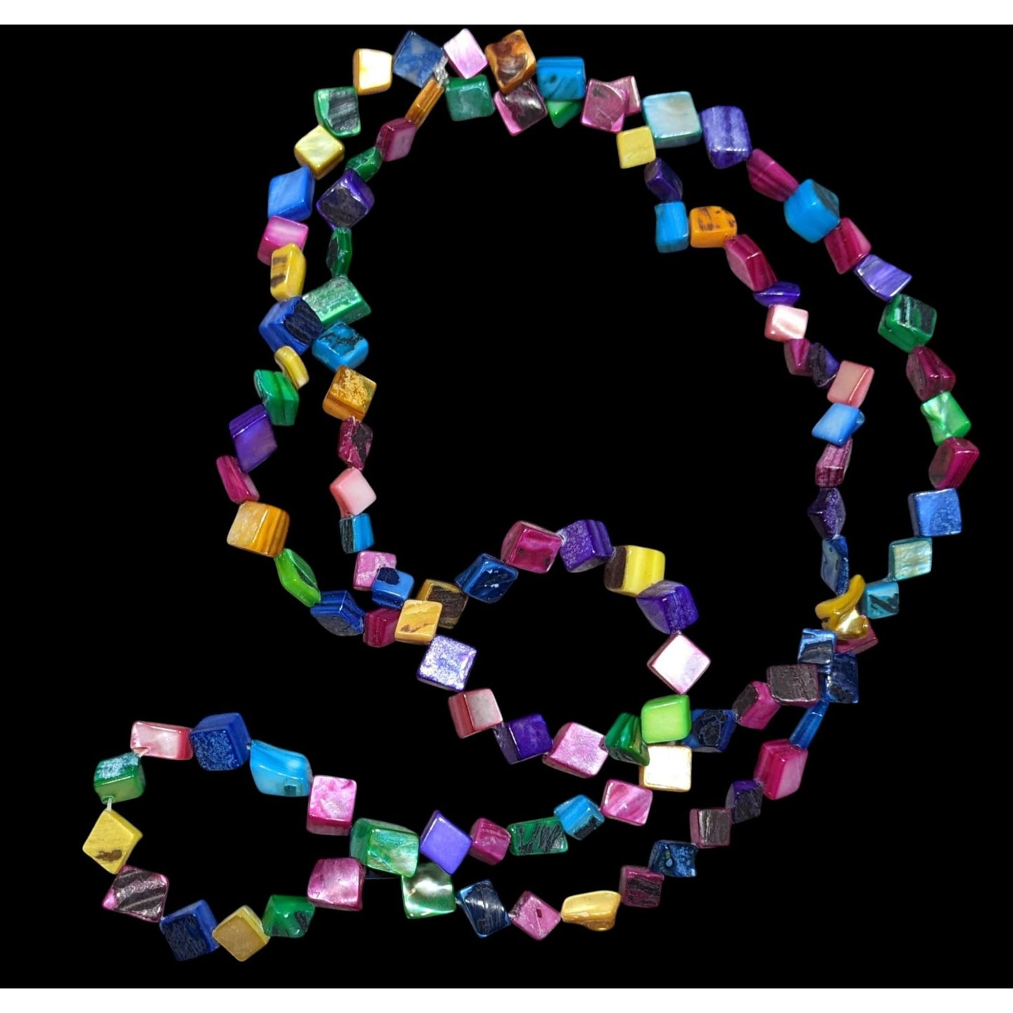 Rainbow Dyed Square Shell Chip Beaded Necklace