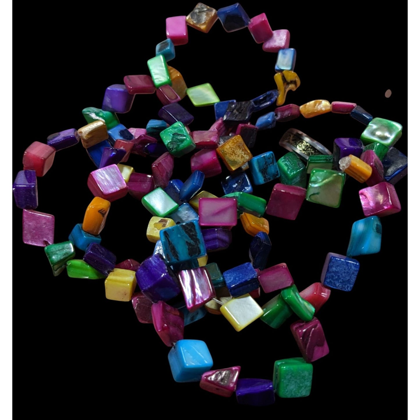 Rainbow Dyed Square Shell Chip Beaded Necklace