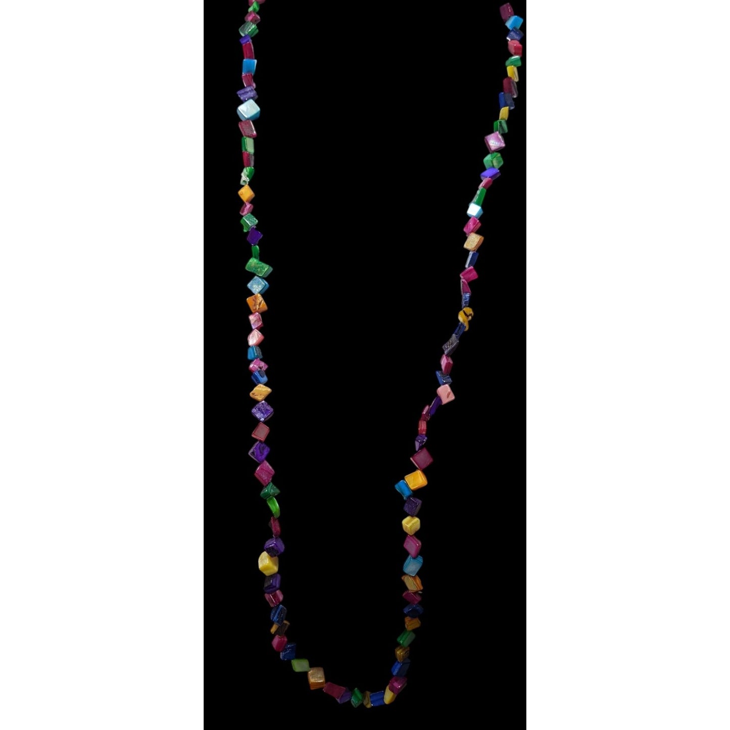 Rainbow Dyed Square Shell Chip Beaded Necklace