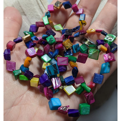 Rainbow Dyed Square Shell Chip Beaded Necklace