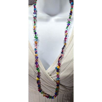 Rainbow Dyed Square Shell Chip Beaded Necklace