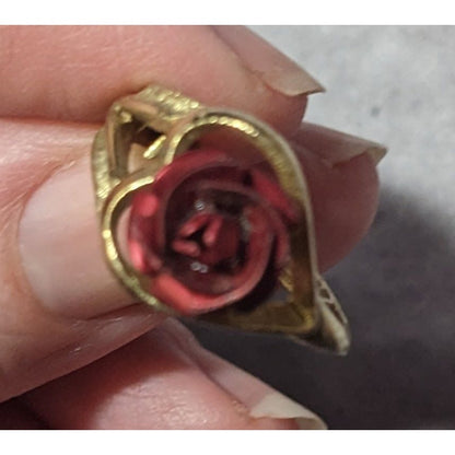 Vintage Open Heart Red Rose Gold Tone Fashion Ring Size 6