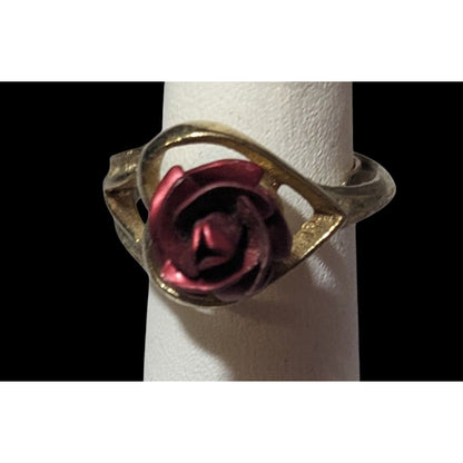 Vintage Open Heart Red Rose Gold Tone Fashion Ring Size 6