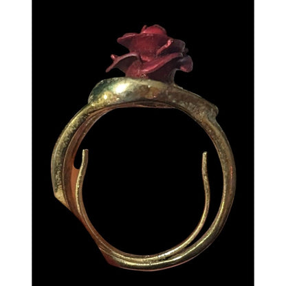 Vintage Open Heart Red Rose Gold Tone Fashion Ring Size 6