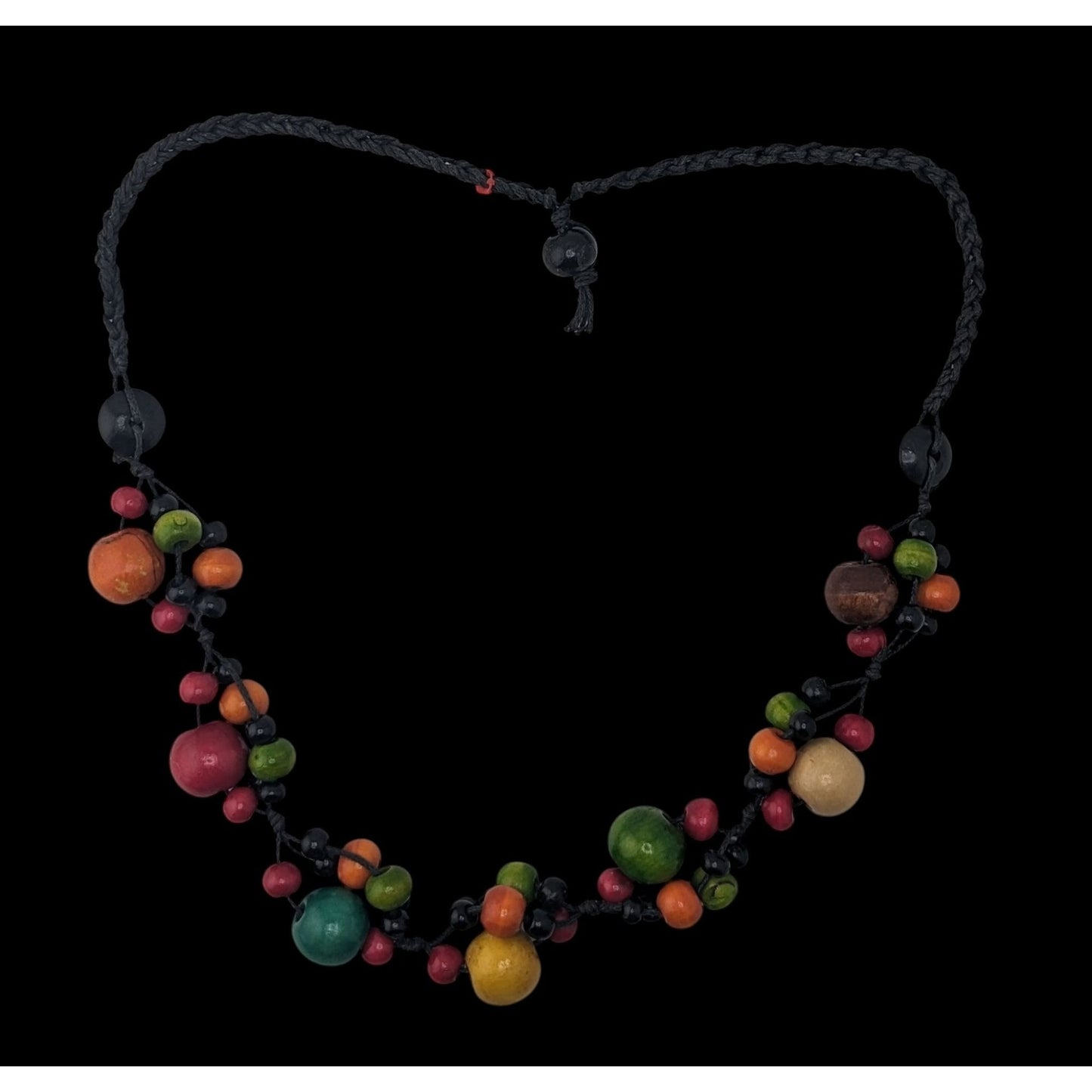 Boho Handmade Vintage Rainbow Wooden Bead Cluster Statement Necklace