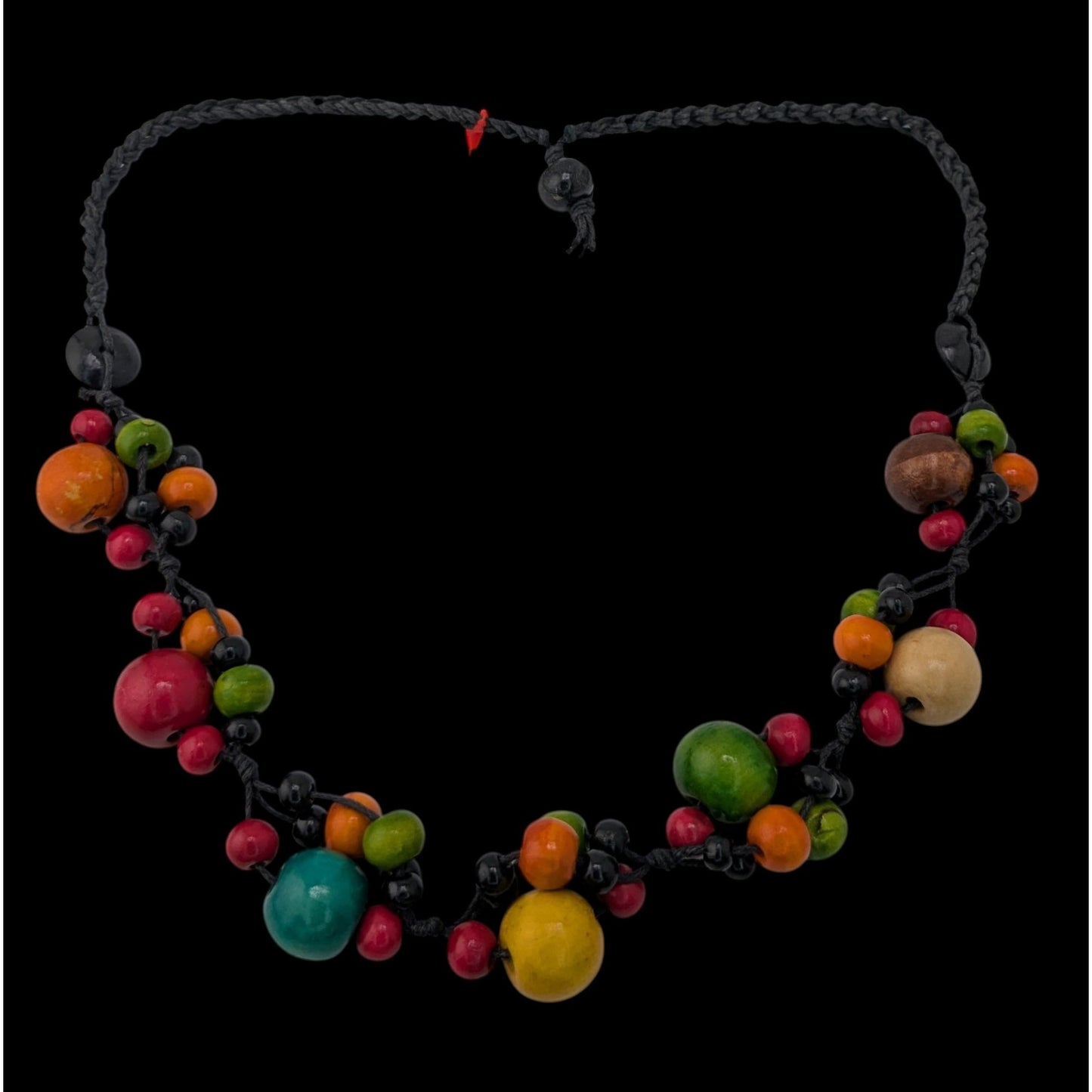 Boho Handmade Vintage Rainbow Wooden Bead Cluster Statement Necklace
