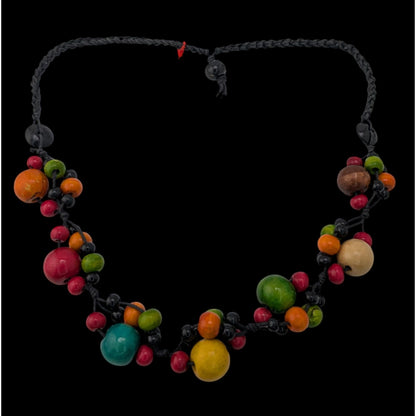 Boho Handmade Vintage Rainbow Wooden Bead Cluster Statement Necklace