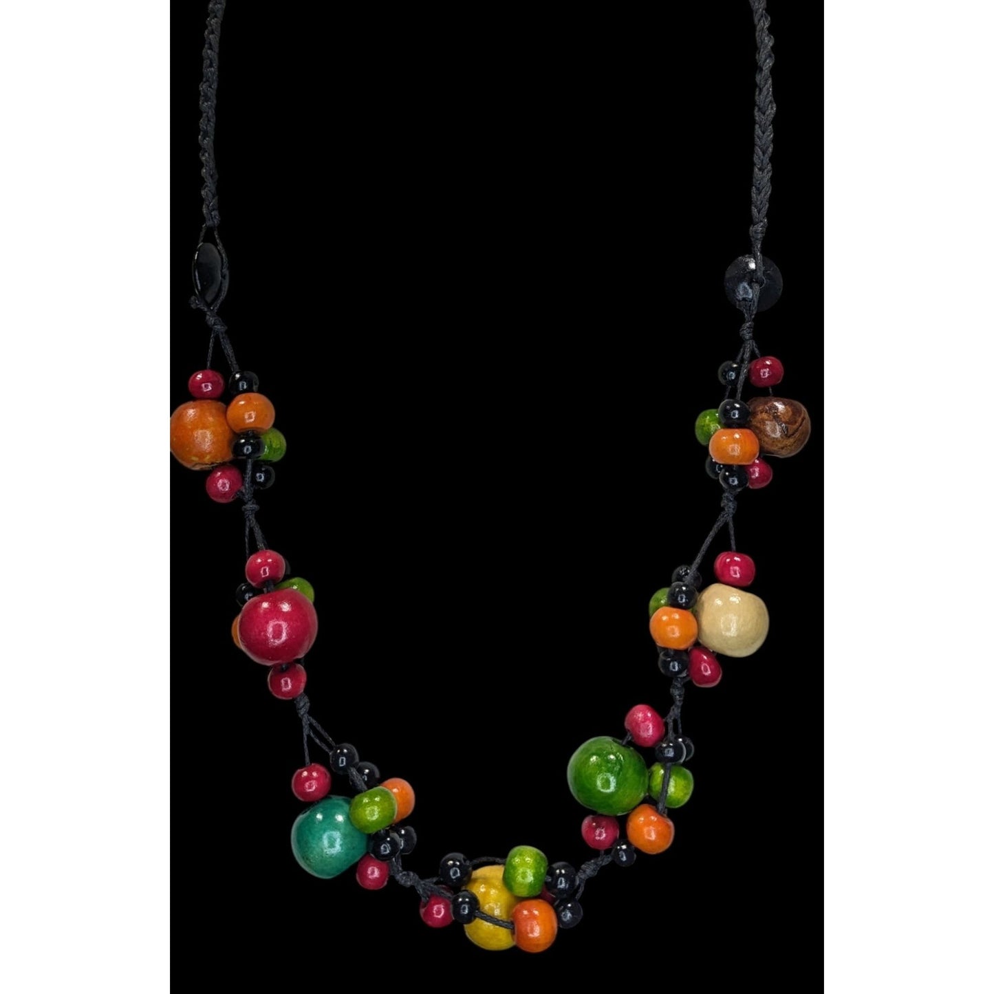 Boho Handmade Vintage Rainbow Wooden Bead Cluster Statement Necklace