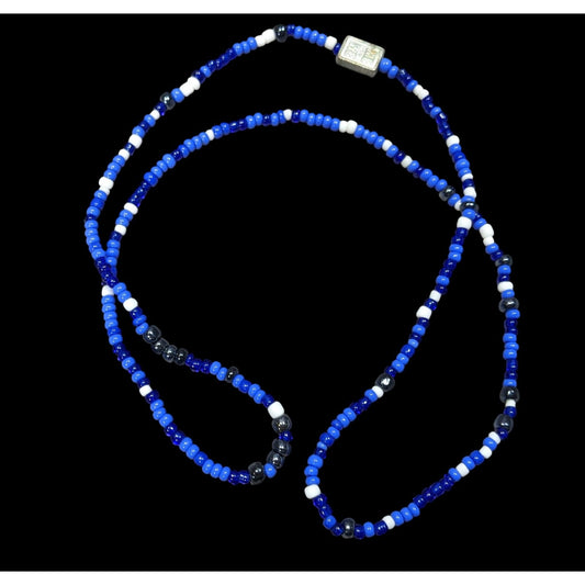 Handcrafted Blue & White Beaded Necklace With "Me To We" Silver Accent Charm