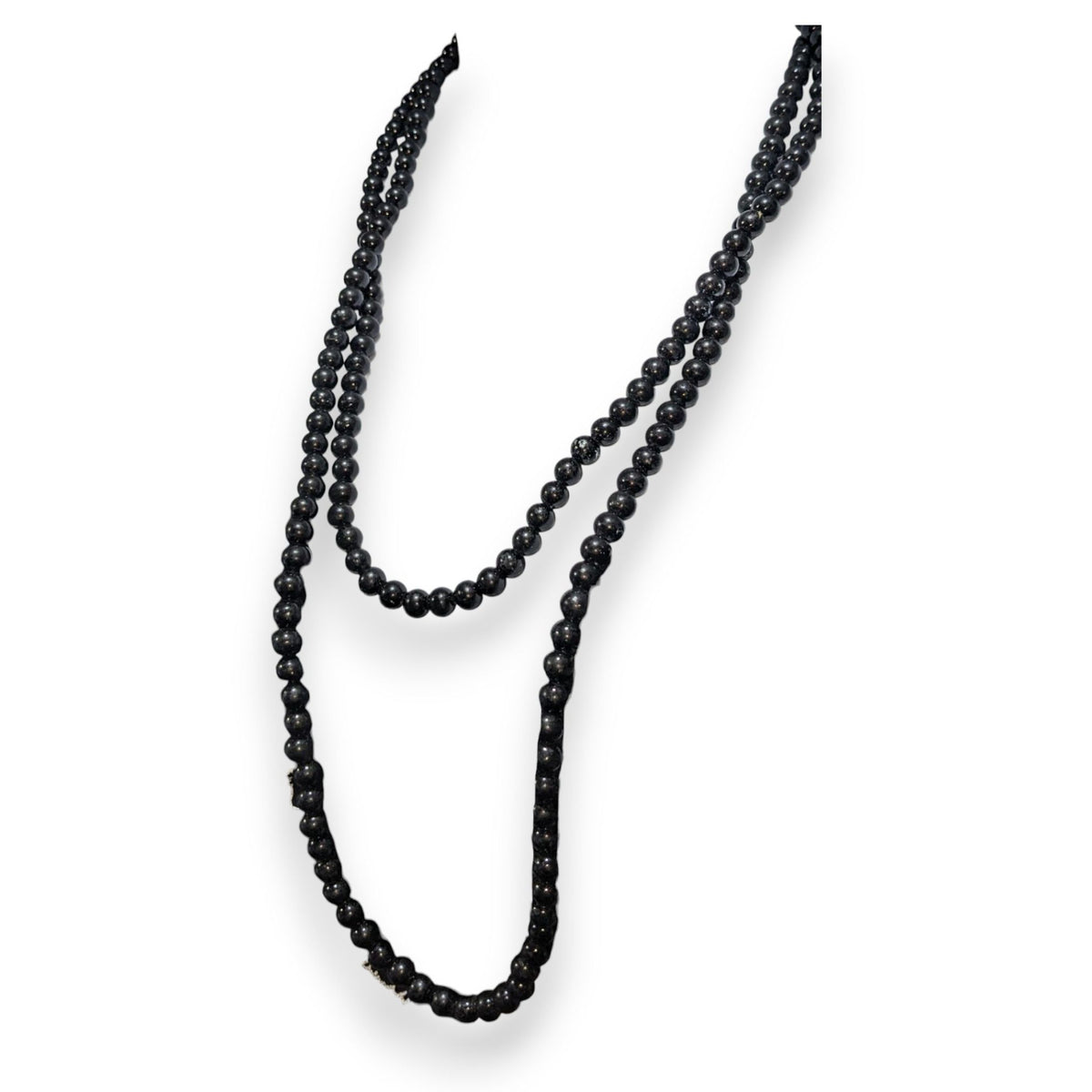 Gothic Glam Black Round Beaded Opera Necklace Extra Long 56 Inch