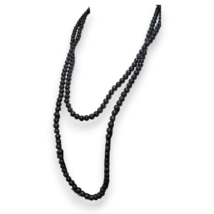 Gothic Glam Black Round Beaded Opera Necklace Extra Long 56 Inch