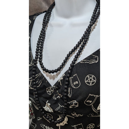Gothic Glam Black Round Beaded Opera Necklace Extra Long 56 Inch